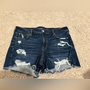 American Eagle Outfitters Dark Blue Distressed Jean Shorts